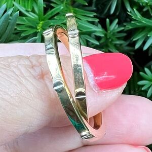 14K YELLOW GOLD LARGE TWO TONE ICONIC NAIL DESIGN HOOPS HOOP STATEMENT EARRINGS